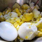 mashing eggs